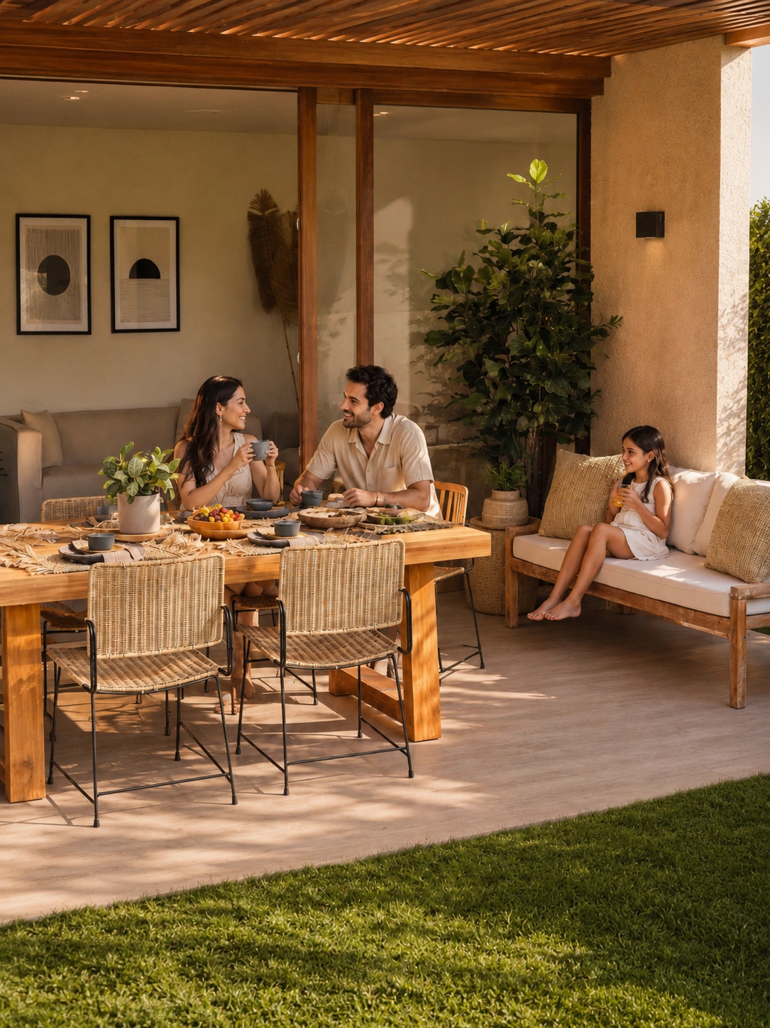 Jardines y terrazas amplias en Condominio Las Loicas Chicureo