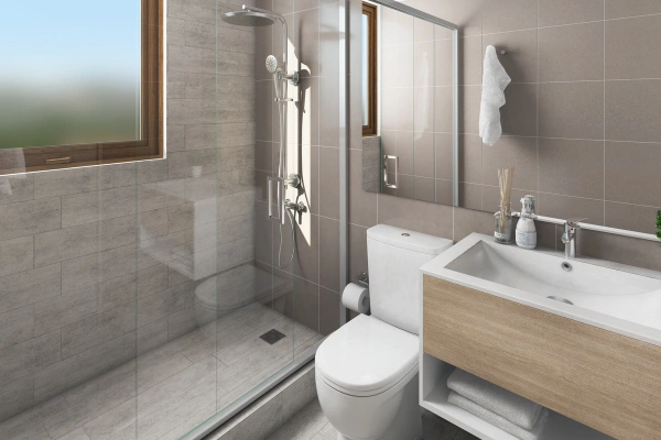 Baño con grifería de diseño Plaza Piedra